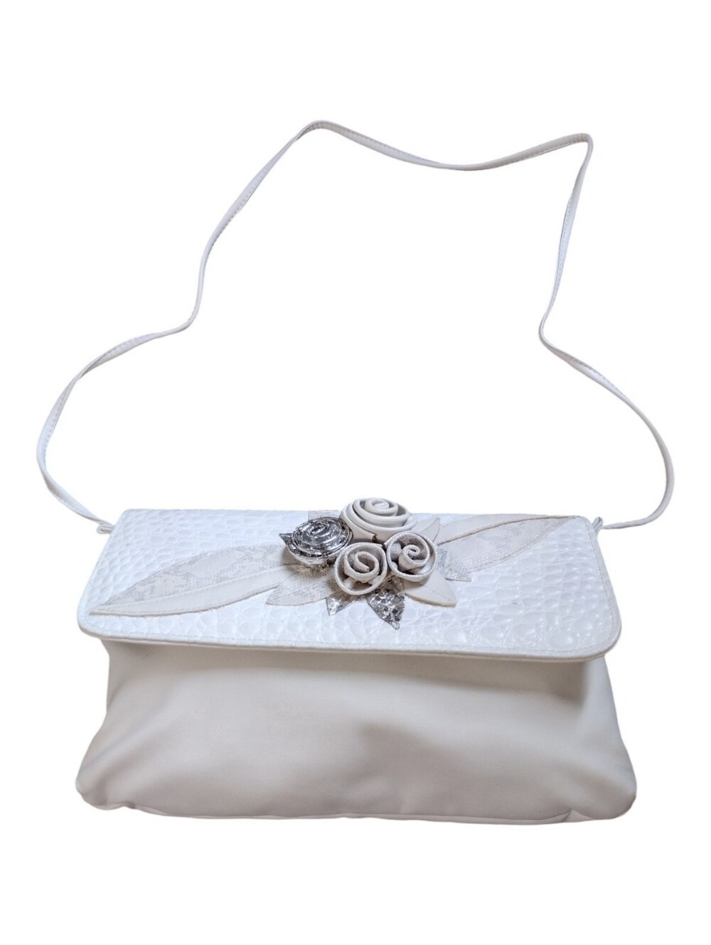 Vintage White Floral Embellished Womens Shoulder Bag